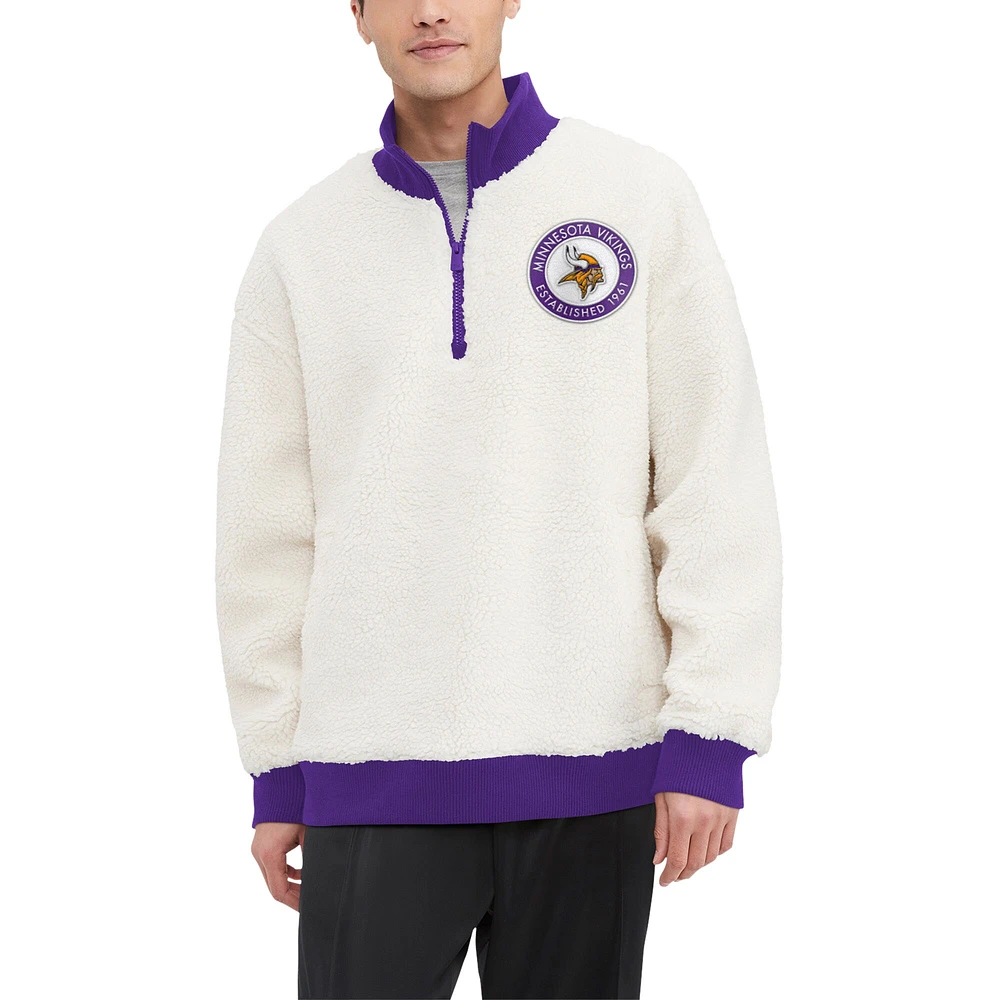 Sweat-shirt crème Tommy Hilfiger Minnesota Vikings Jordan Sherpa à quart de zip pour hommes