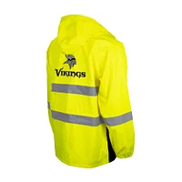 Veste de sécurité imperméable à capuche entièrement zippée jaune haute visibilité des Vikings du Minnesota pour homme