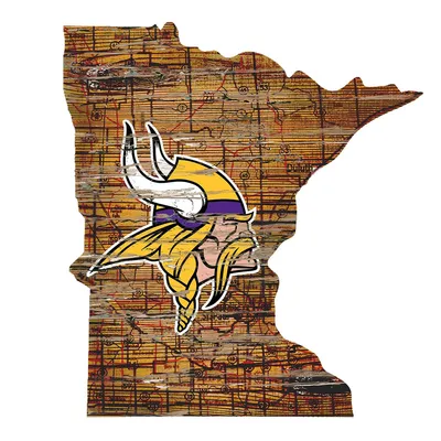 Minnesota Vikings 23.5" x 23.5" Distressed State with Logo Sign