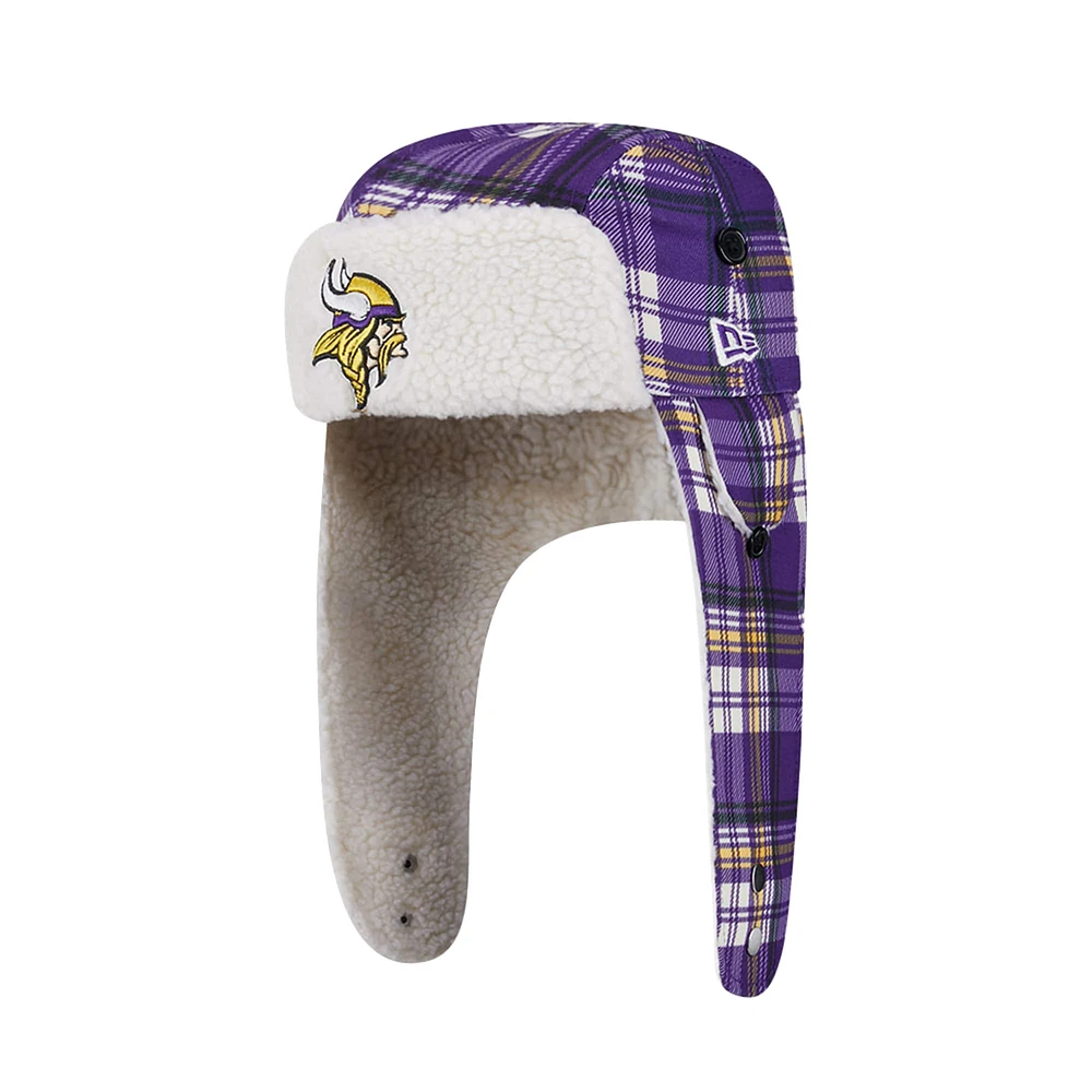 Casquette trappeur en sherpa à carreaux Sideline violet des Minnesota Vikings de New Era