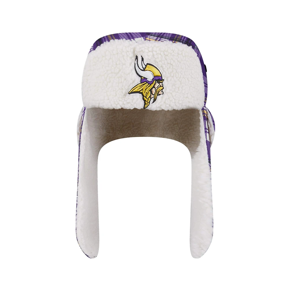 Casquette trappeur en sherpa à carreaux Sideline violet des Minnesota Vikings de New Era