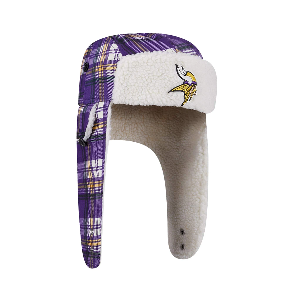 Casquette trappeur en sherpa à carreaux Sideline violet des Minnesota Vikings de New Era