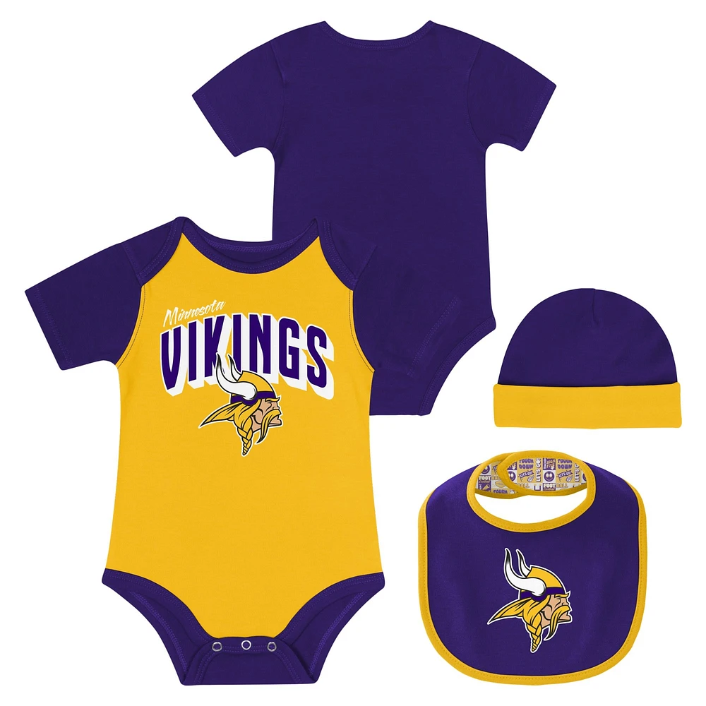 Ensemble body, bavoir et bonnet en tricot pour nouveau-né bébé Minnesota Vikings Dynamic Duo