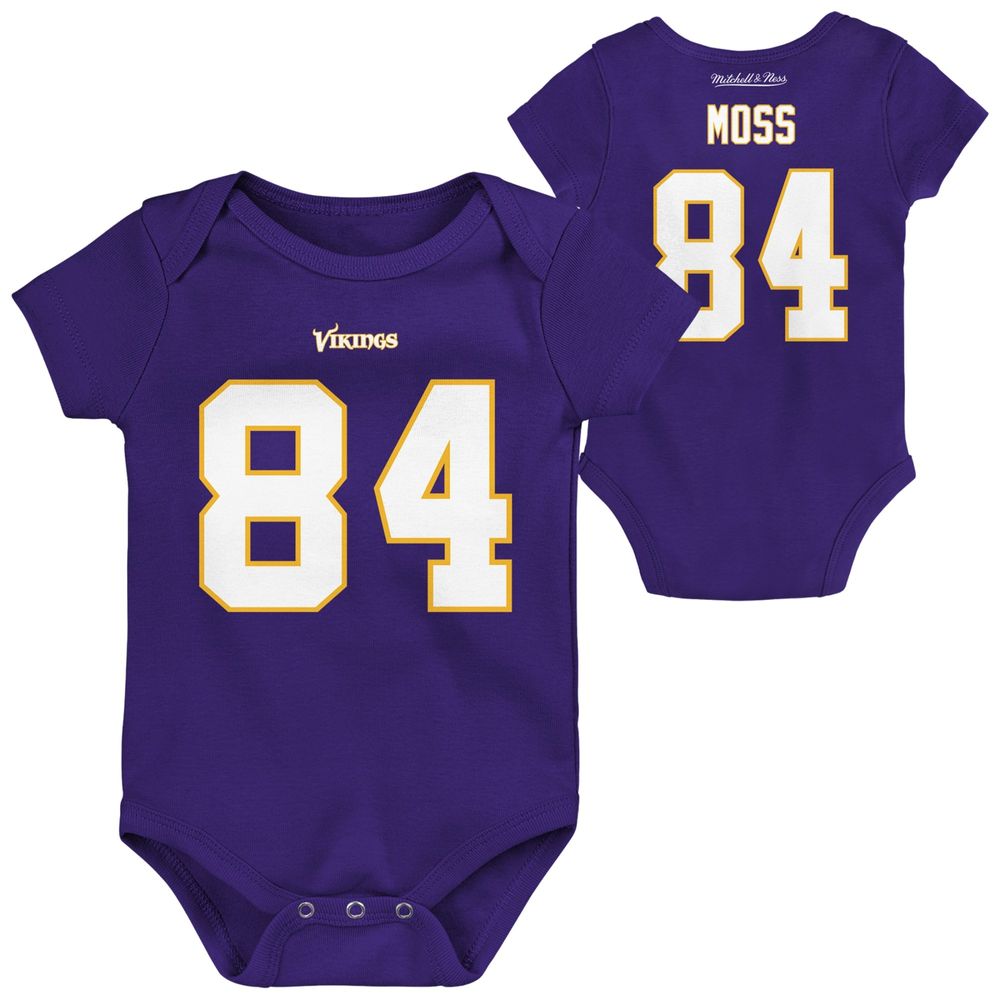 Newborn & Infant Mitchell Ness Randy Moss Purple Minnesota Vikings Retro Name Number Bodysuit