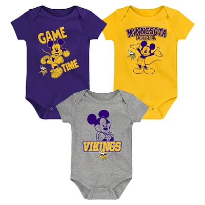 Ensemble de body trois pièces Disney Game Time violet/or/gris pour nouveau-né et nourrisson Minnesota Vikings