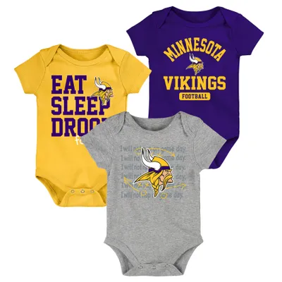 Minnesota Vikings Newborn & Infant Eat, Sleep, Drool Football Three-Piece Bodysuit Set - Purple/Gold