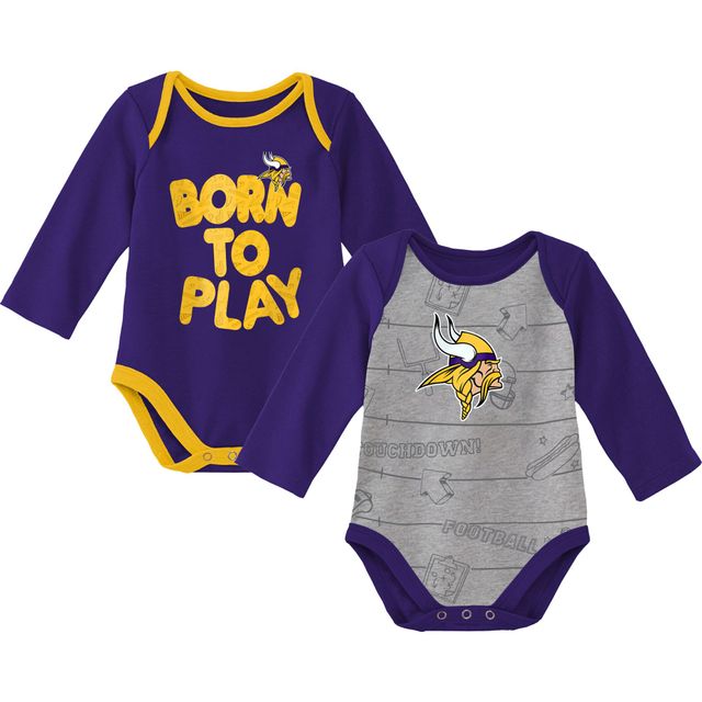 Lot de deux bodys à manches longues pour nouveau-nés et bébés Minnesota Vikings Born To Win violet/gris chiné