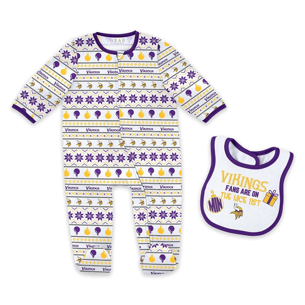 Newborn & Infant WEAR by Erin Andrews Minnesota Vikings Allover Print Full-Zip Sleeper Bib Set