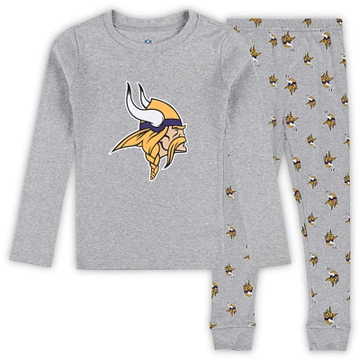 Ensemble de nuit avec t-shirt et pantalon à manches longues pour enfants d'âge préscolaire gris chiné Minnesota Vikings