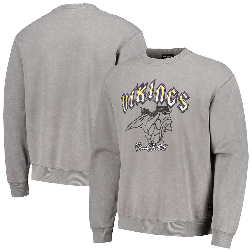 Unisex The Wild Collective Gray Minnesota Vikings Distressed Pullover Sweatshirt