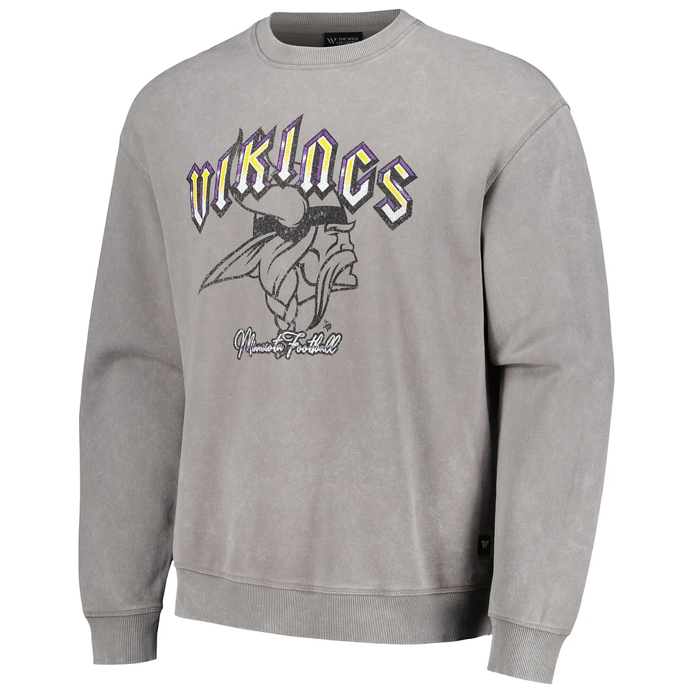 Unisex The Wild Collective Gray Minnesota Vikings Distressed Pullover Sweatshirt