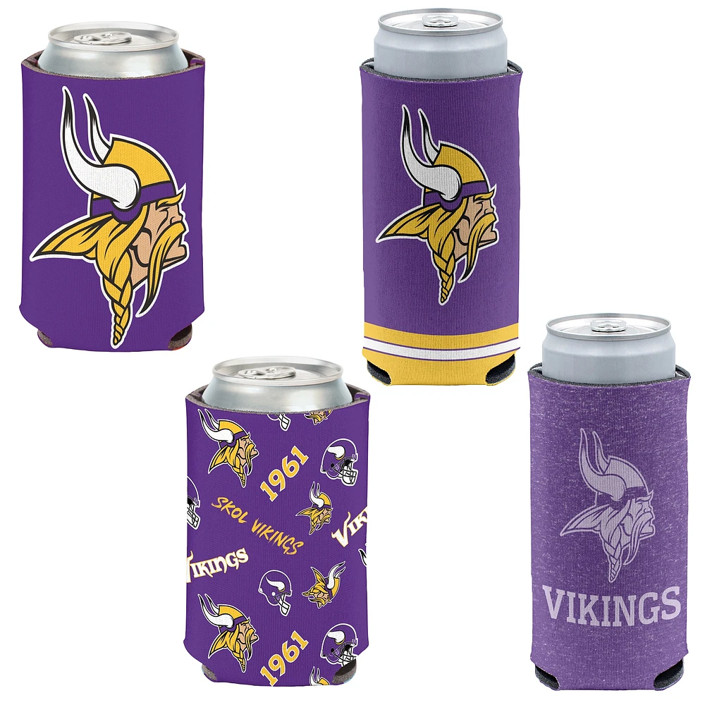 WinCraft Minnesota Vikings, paquet de 4, 12 oz. Ensemble refroidisseur de canettes et de canettes minces