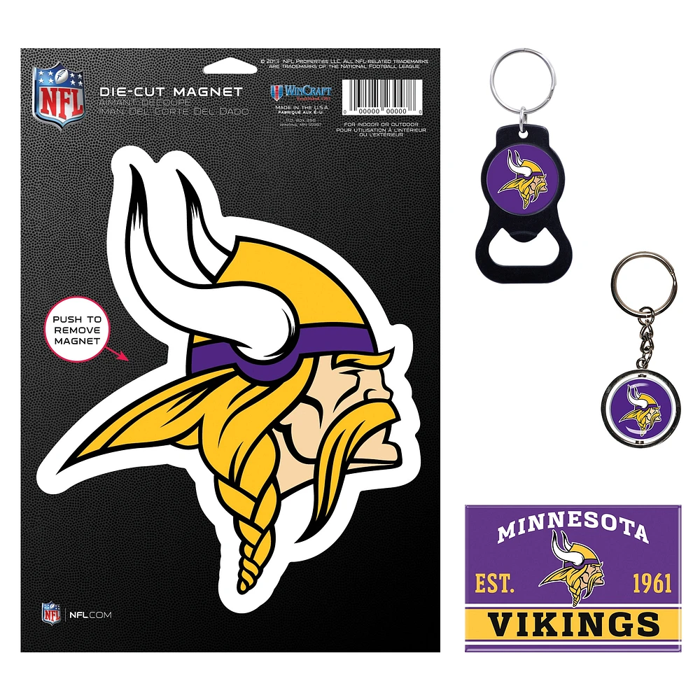 Lot de 4 porte-clés et aimants WinCraft Minnesota Vikings