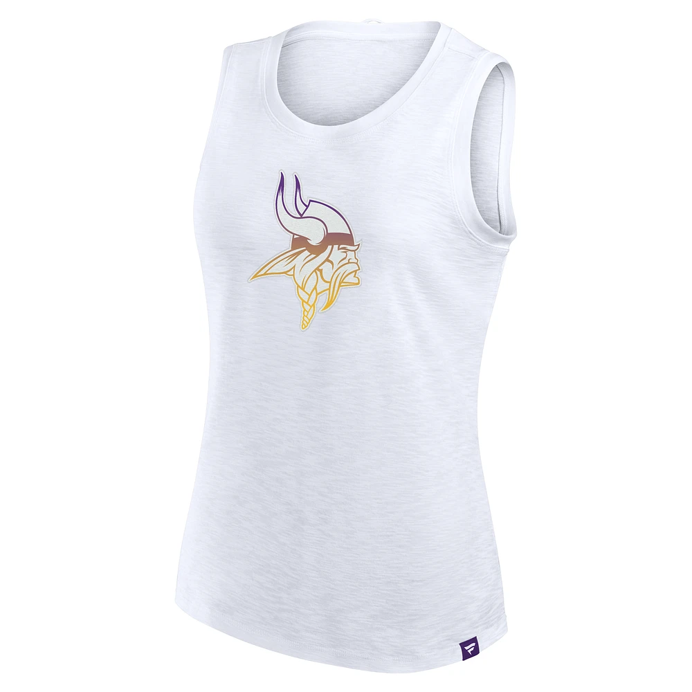 Débardeur blanc à logo flammé des Vikings du Minnesota Fanatics pour femmes