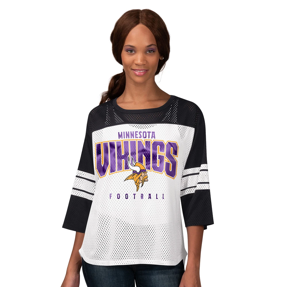 Women's G-III 4Her by Carl Banks Black Minnesota Vikings First Team 3/4-Sleeve Mesh T-Shirt
