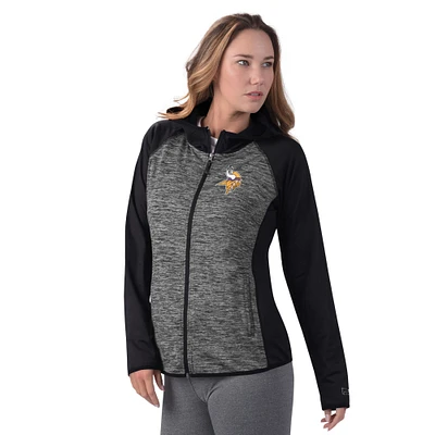 Women's MSX by Michael Strahan  Black Minnesota Vikings Leslie Space Dyed Raglan Full-Zip Jacket