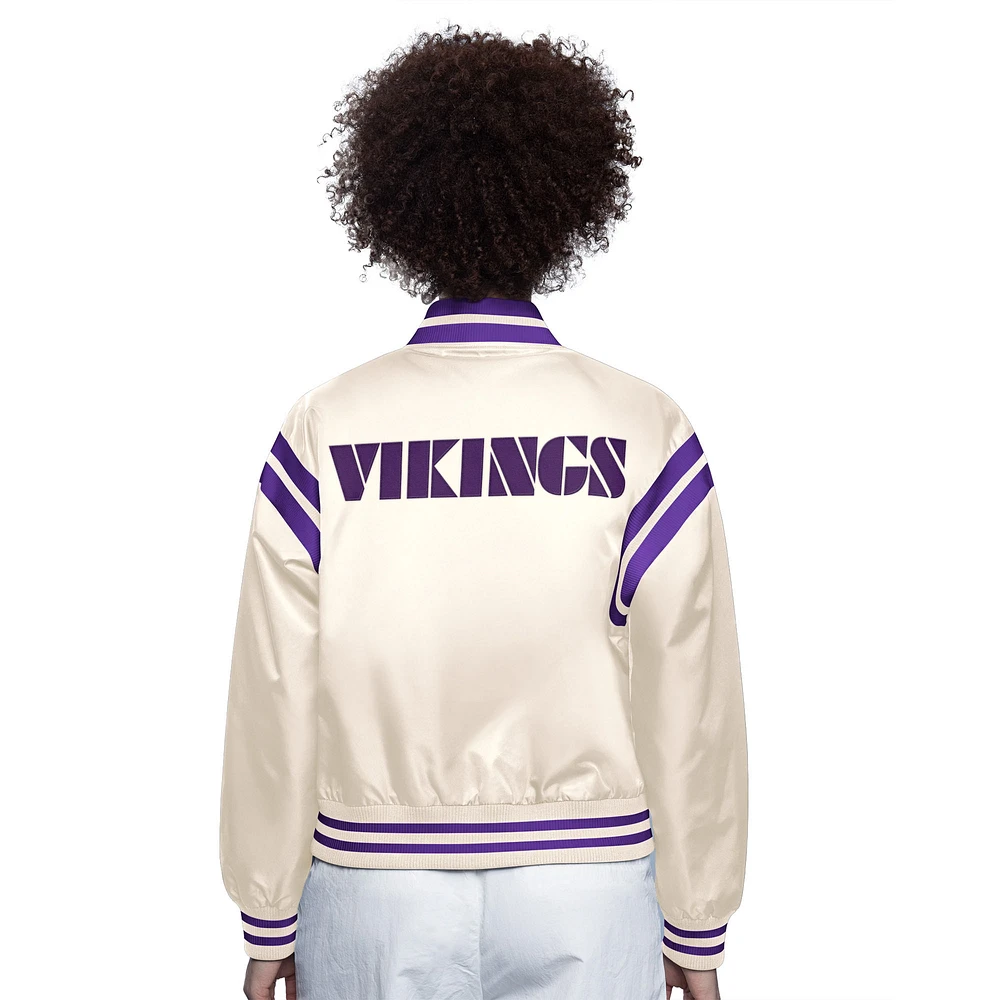 Veste en satin à boutons-pression pour femme Starter Cream Minnesota Vikings