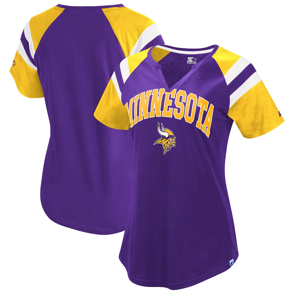 Women's Starter  Purple Minnesota Vikings Game On Notch Neck Raglan T-Shirt