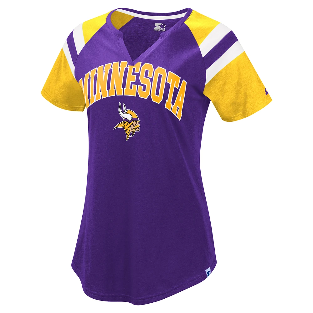 Women's Starter  Purple Minnesota Vikings Game On Notch Neck Raglan T-Shirt