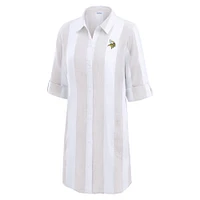Women's Tommy Bahama  Khaki/White Minnesota Vikings Rugby Beach Stripe Button-Up Tunic