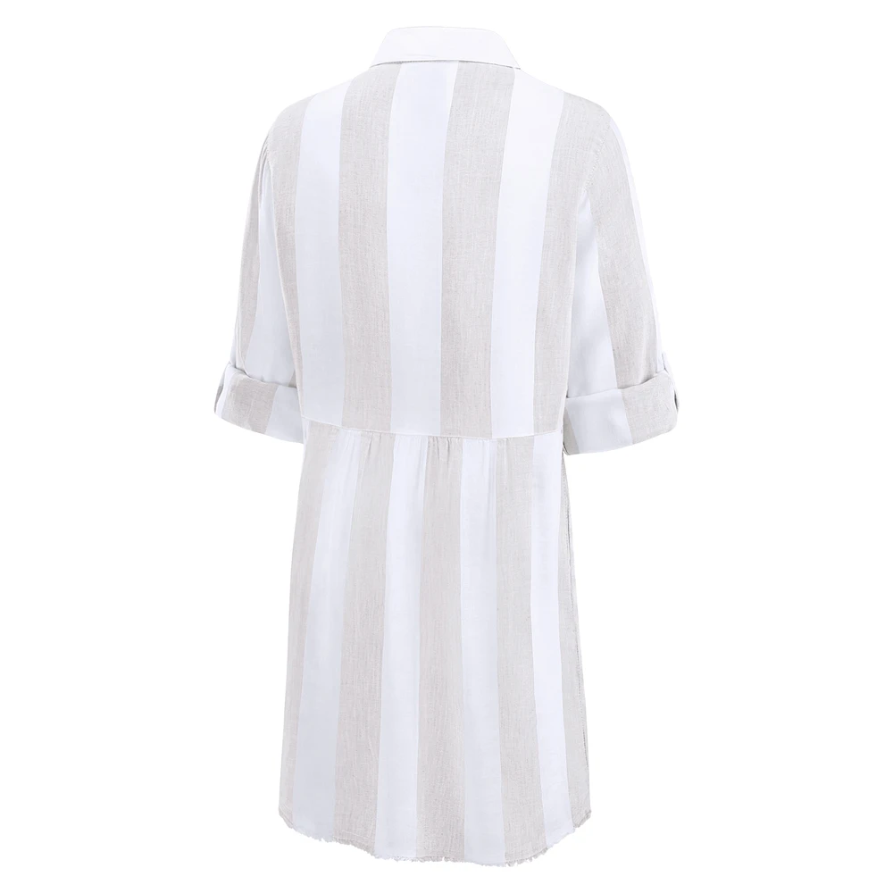 Women's Tommy Bahama  Khaki/White Minnesota Vikings Rugby Beach Stripe Button-Up Tunic