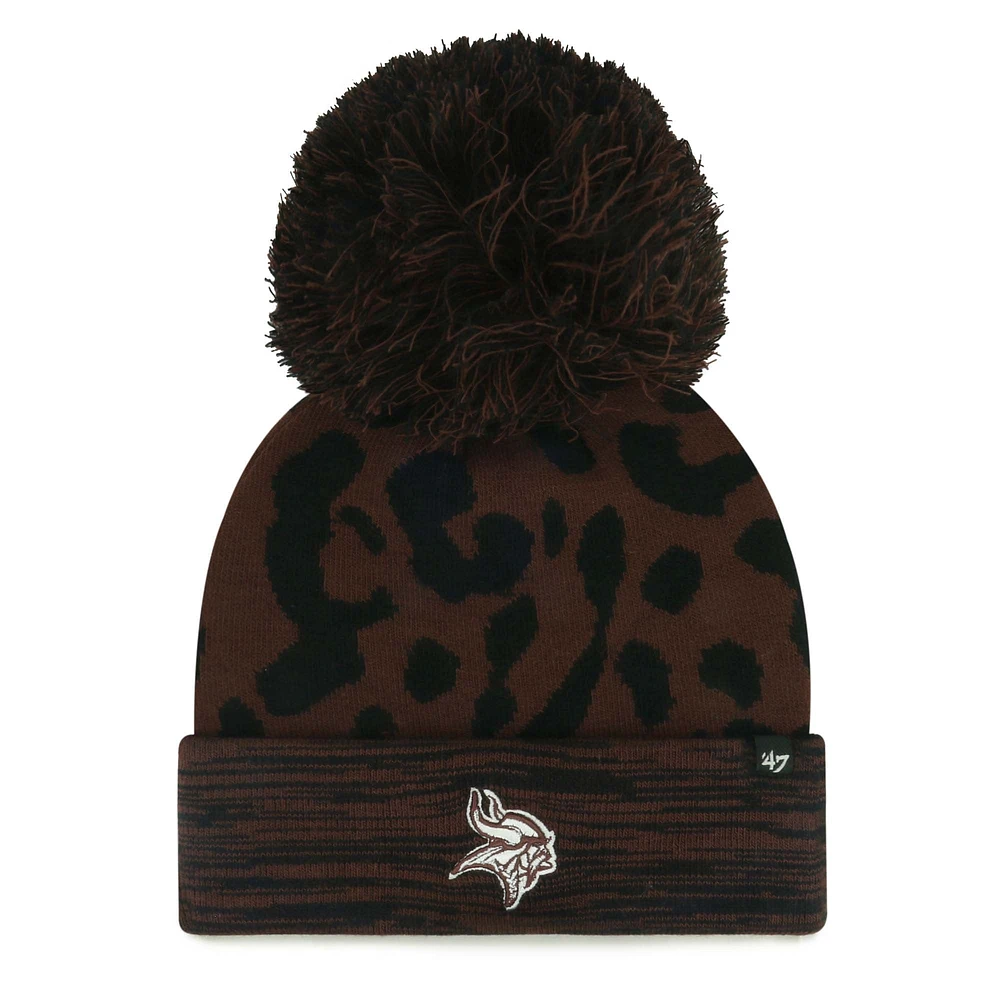 Bonnet en tricot marron à revers et pompon pour femme Minnesota Vikings '47 Cacao