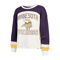Women's '47 Cream Minnesota Vikings Double Header Curve Raglan Long Sleeve Crop Top
