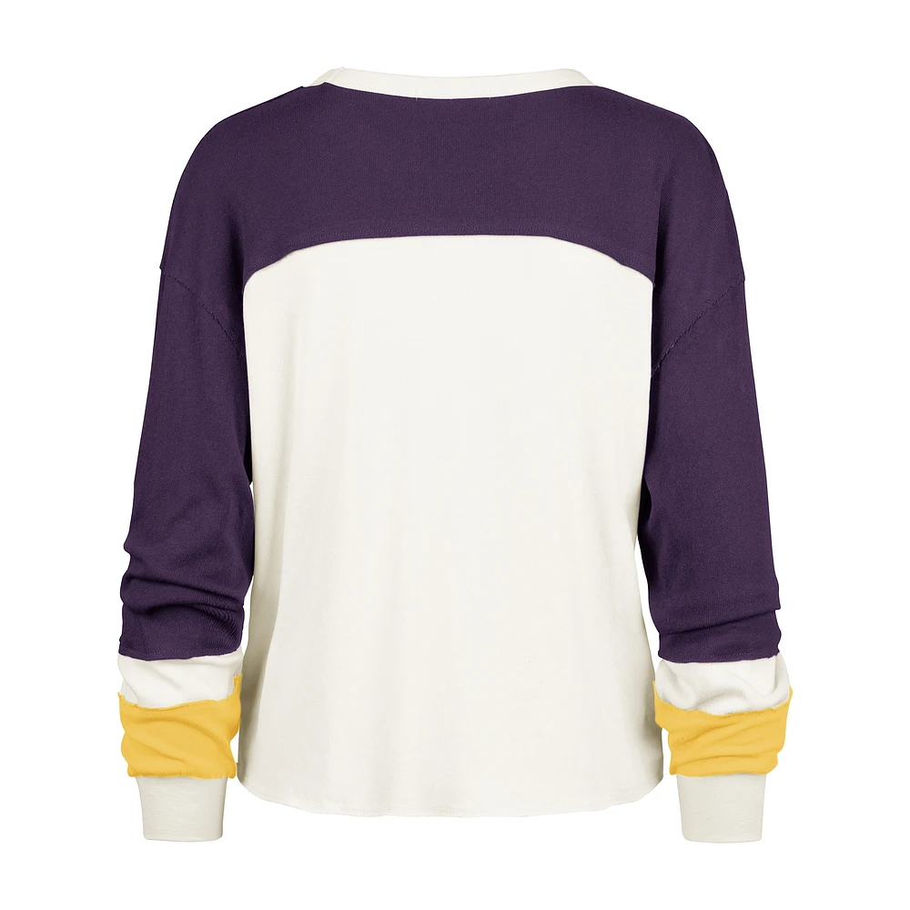 Women's '47 Cream Minnesota Vikings Double Header Curve Raglan Long Sleeve Crop Top