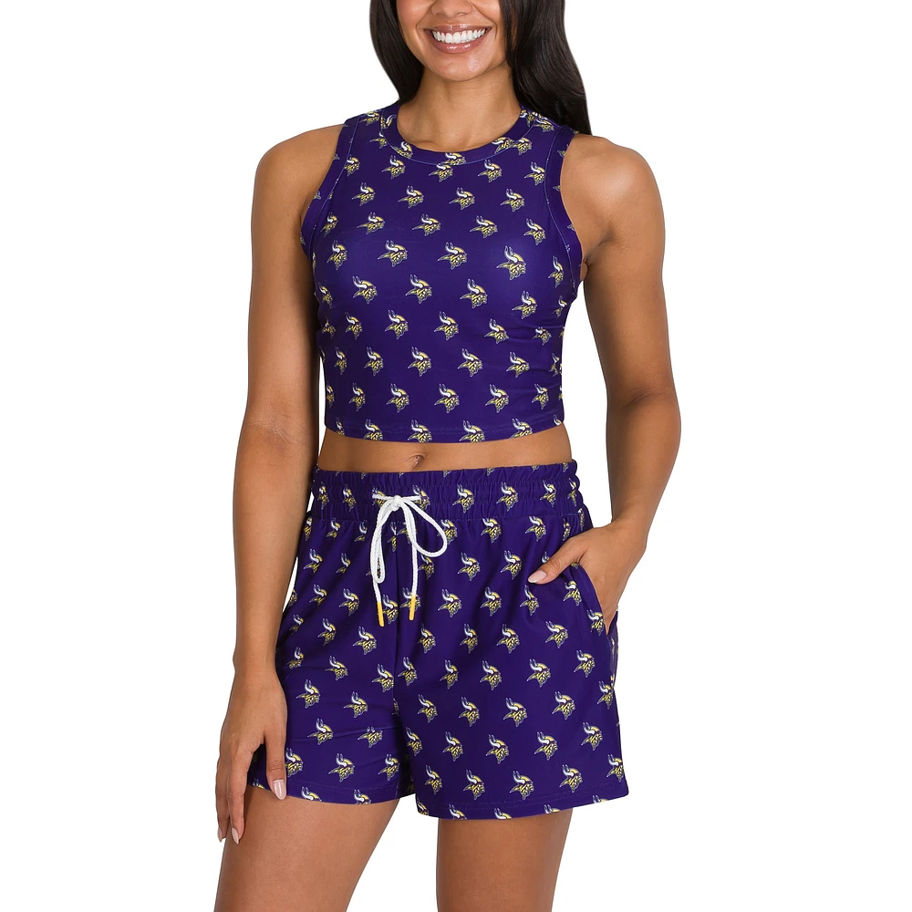 Women's Concepts Sport Minnesota Vikings Gauge Allover Print Cropped Tank Top & Shorts Sleep Set