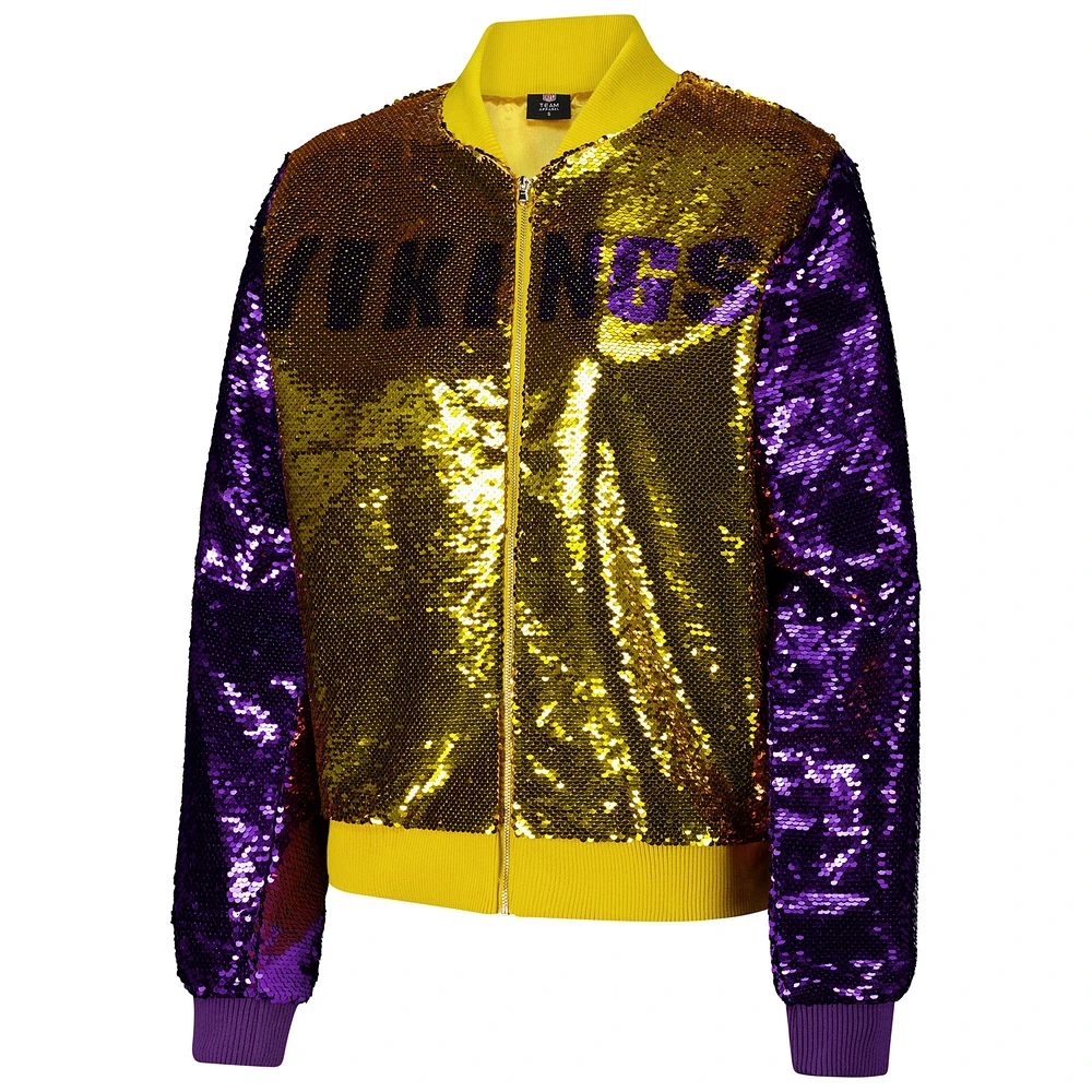 Veste zippée à paillettes bicolore pour femme Cuce Gold Minnesota Vikings