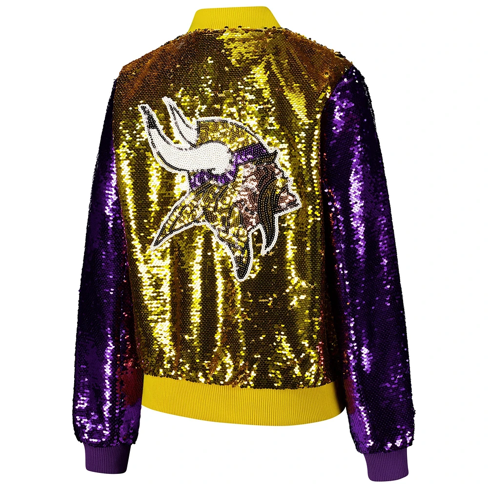 Veste zippée à paillettes bicolore pour femme Cuce Gold Minnesota Vikings