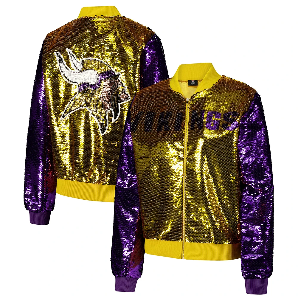 Veste zippée à paillettes bicolore pour femme Cuce Gold Minnesota Vikings