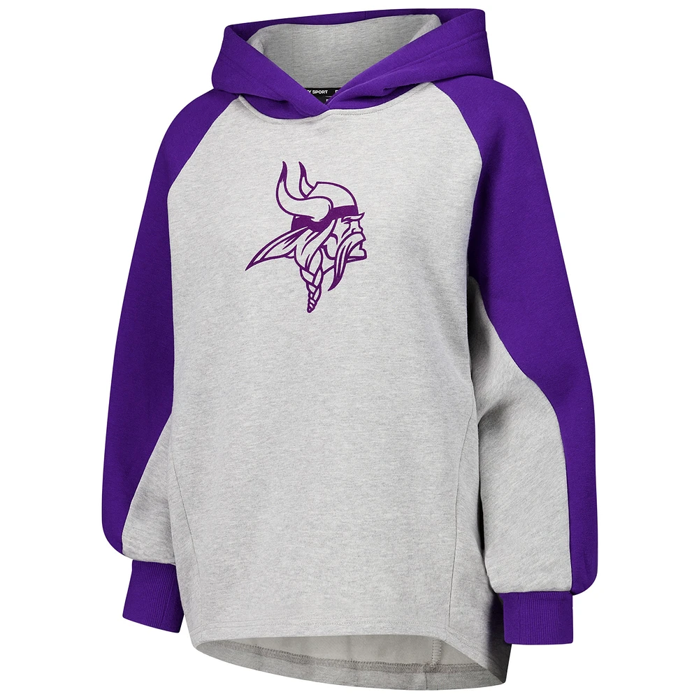 Women's DKNY Sport Gray/Purple Minnesota Vikings Joy Cropped Raglan Pullover Hoodie