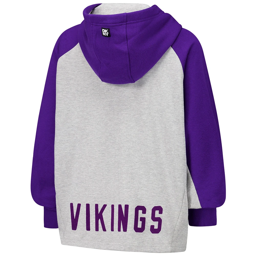 Sweat à capuche court raglan DKNY Sport gris/violet pour femme des Minnesota Vikings Joy