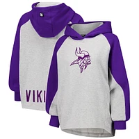 Sweat à capuche court raglan DKNY Sport gris/violet pour femme des Minnesota Vikings Joy