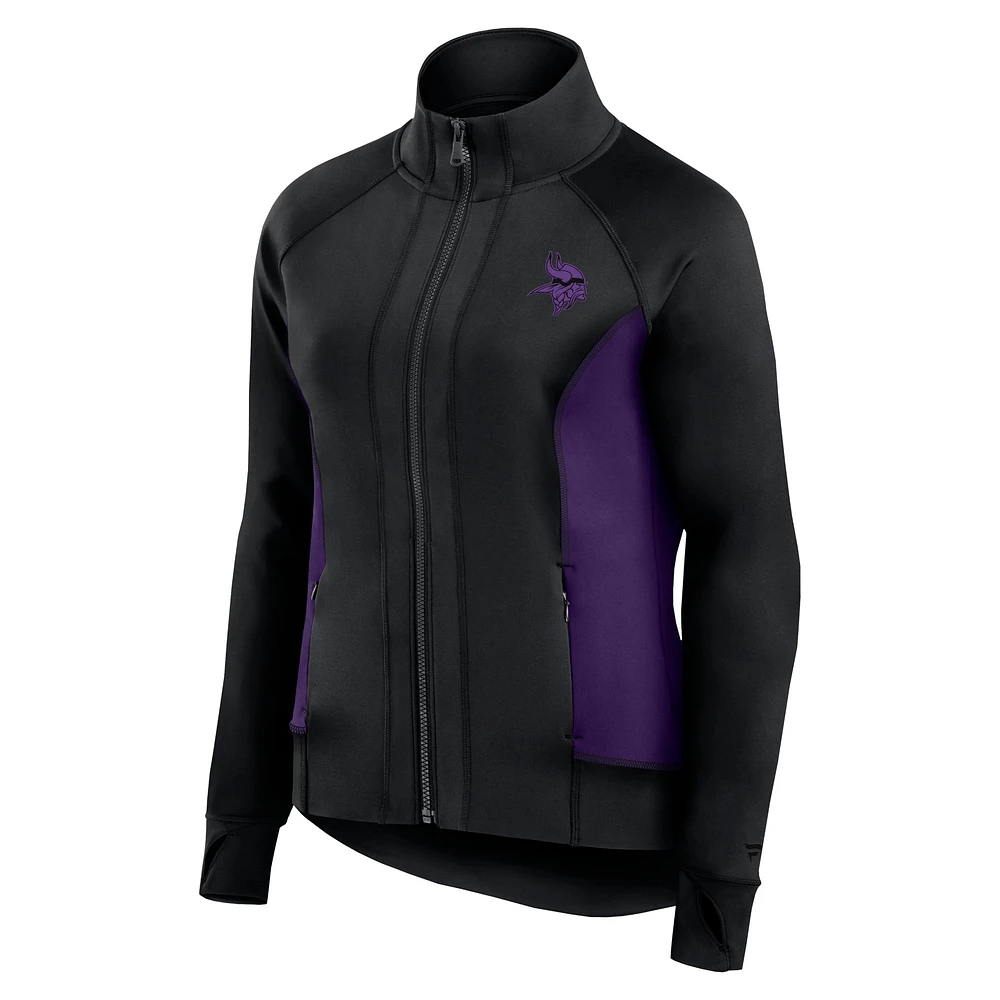 Women's Fanatics Black Minnesota Vikings Studio Fitted Full-Zip Gym Track Jacket