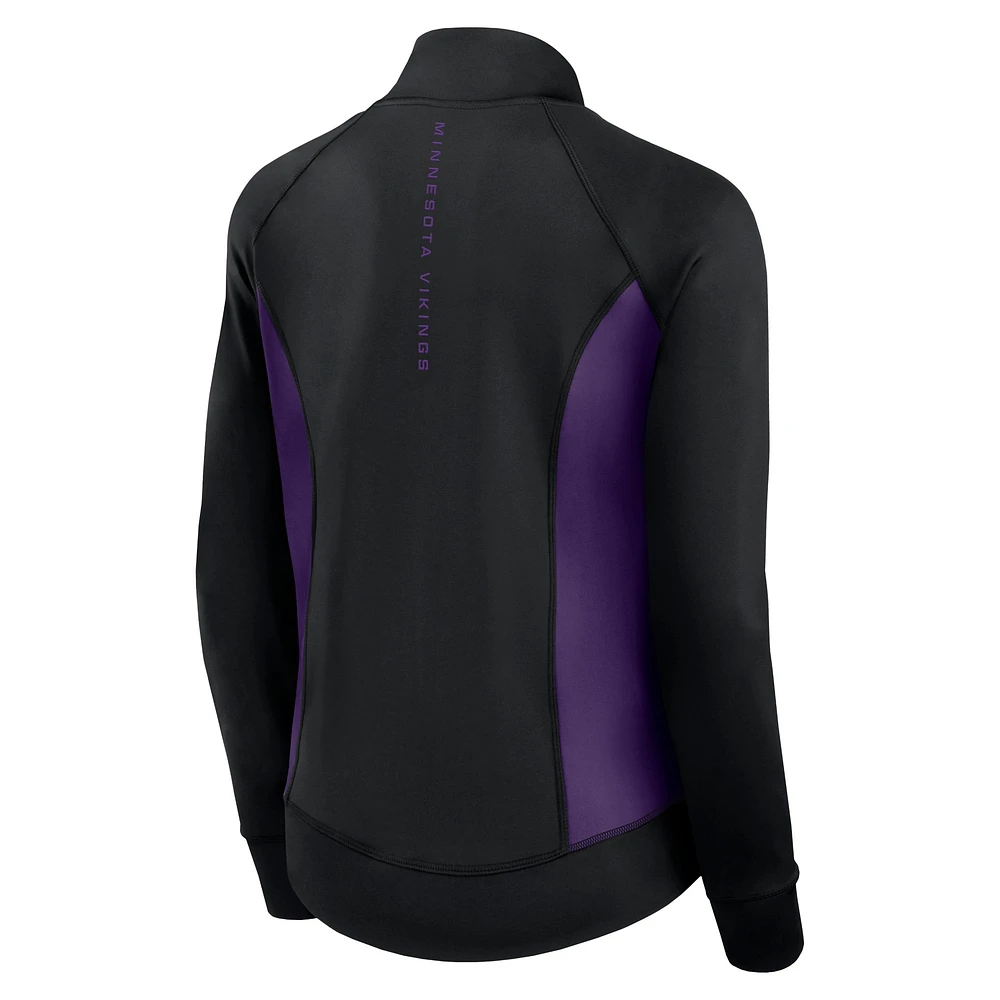 Women's Fanatics Black Minnesota Vikings Studio Fitted Full-Zip Gym Track Jacket