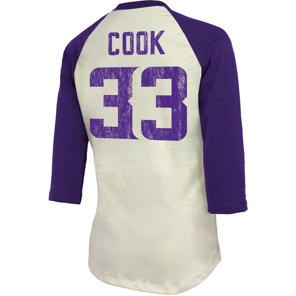 Dalvin Cook Minnesota Vikings Fanatics Branded Women's Player Raglan Name & Number 3/4-Sleeve T-Shirt - Cream/Purple