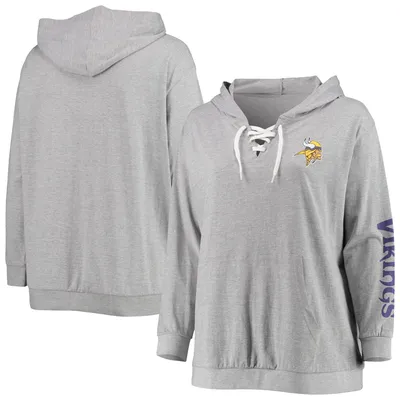 Minnesota Vikings Fanatics Branded Women's Plus Lace-Up Pullover Hoodie - Heathered Gray