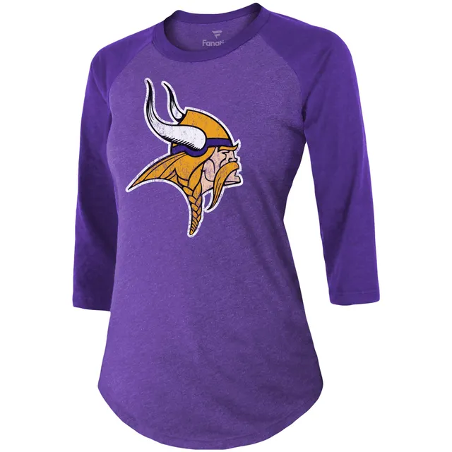 Men's Fanatics Branded Heathered Gray/Heathered Purple Minnesota Vikings  Weekend Casual Tri-Blend Raglan Long Sleeve