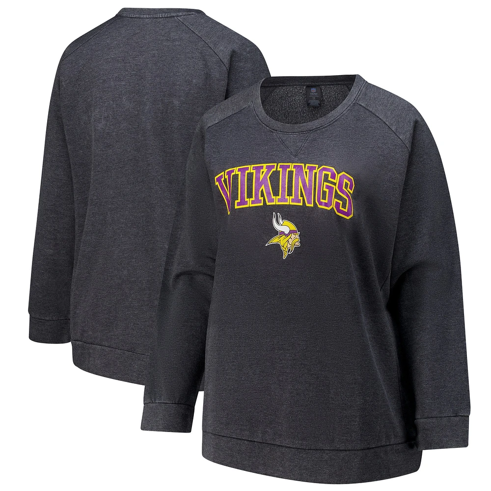 Women's Fanatics  Charcoal Minnesota Vikings Acid Wash Raglan Pullover Sweatshirt