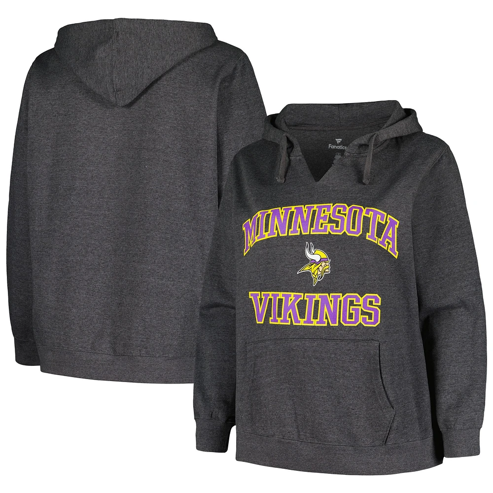 Women's Fanatics Charcoal Minnesota Vikings Plus Heart and Soul V-Neck Pullover Hoodie