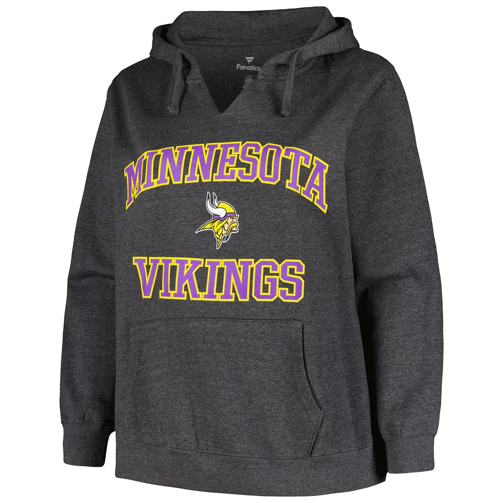 Women's Fanatics Charcoal Minnesota Vikings Plus Heart and Soul V-Neck Pullover Hoodie