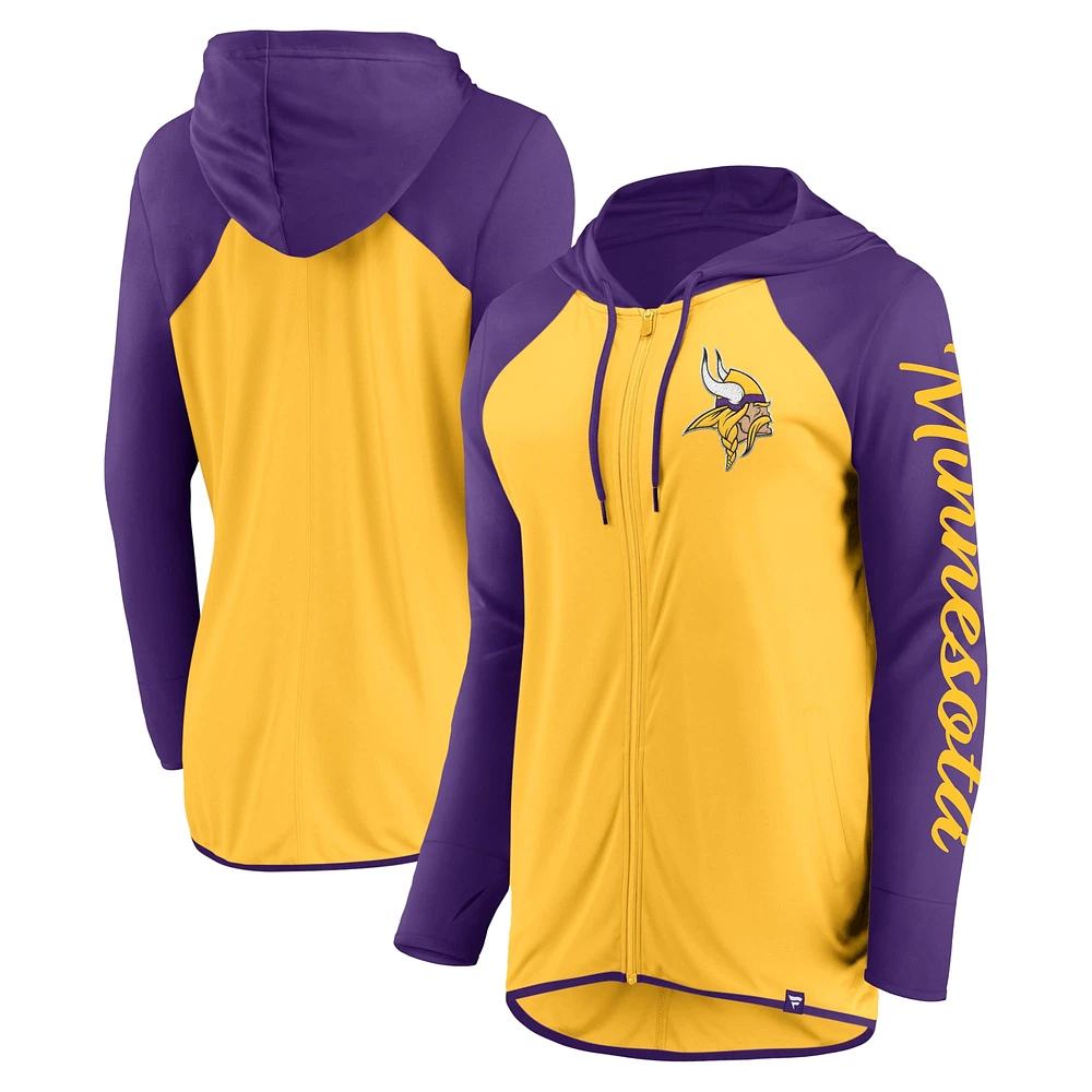 Sweat à capuche entièrement zippé avec inscription Minnesota Vikings doré/violet Fanatics pour femme