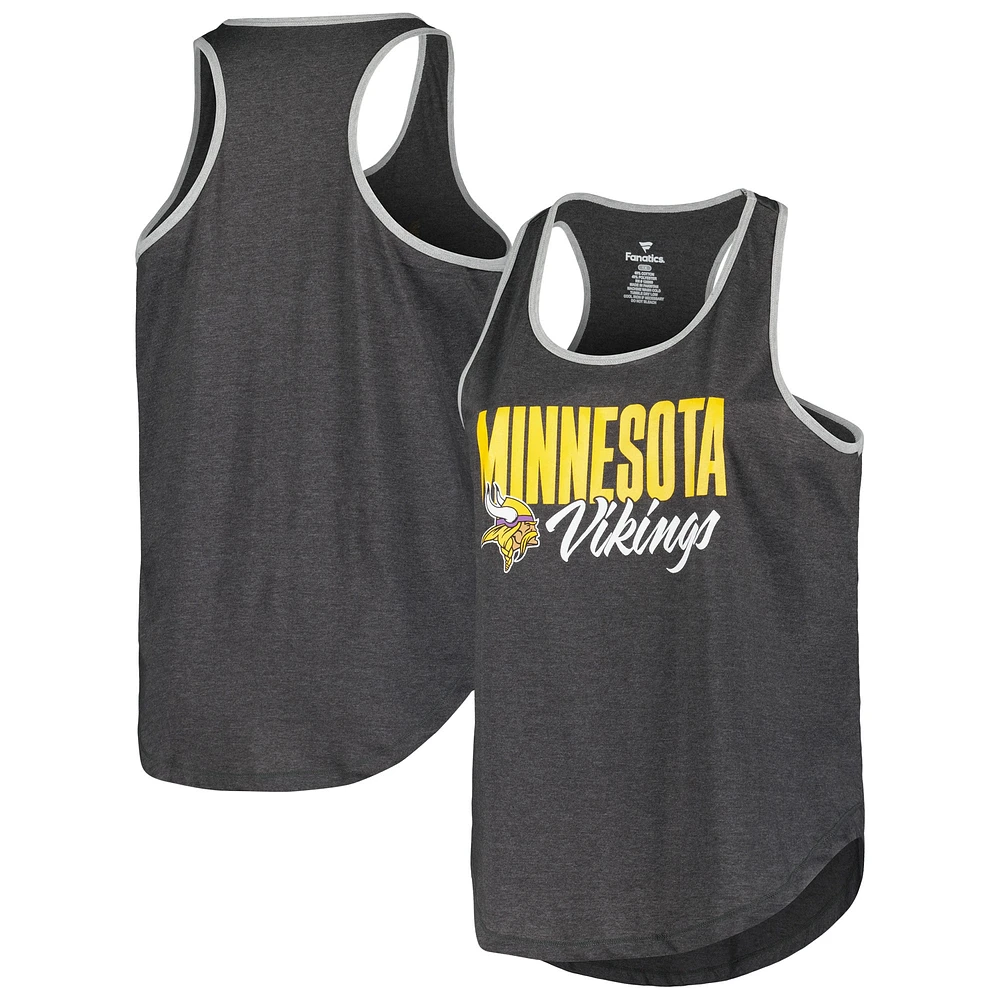 Women's Fanatics Heather Black Minnesota Vikings Plus Fuel Tank Top