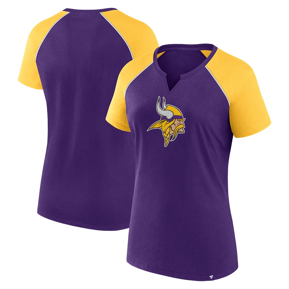 T-shirt raglan pailleté violet/doré pour femme Fanatics Minnesota Vikings