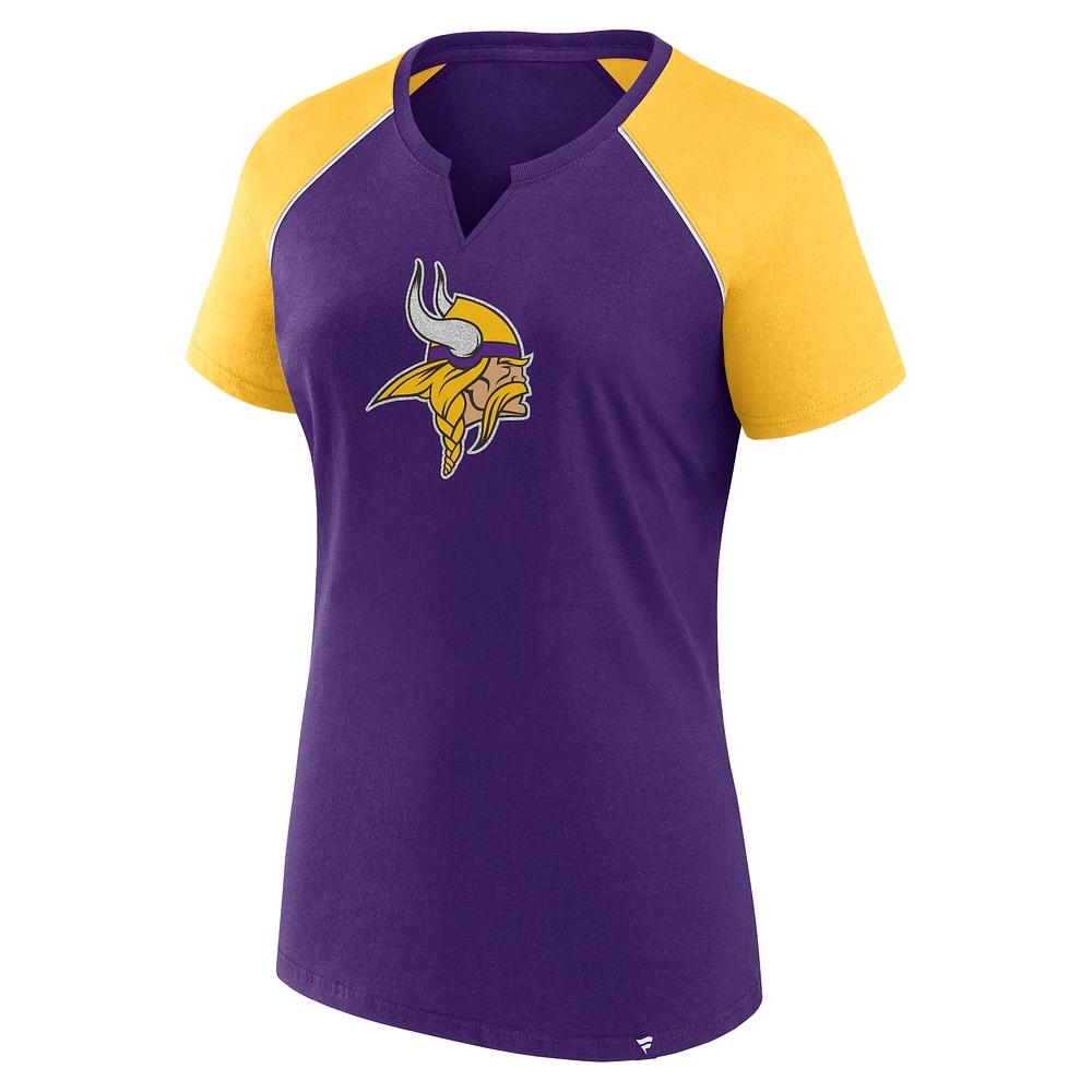 T-shirt raglan pailleté violet/doré pour femme Fanatics Minnesota Vikings