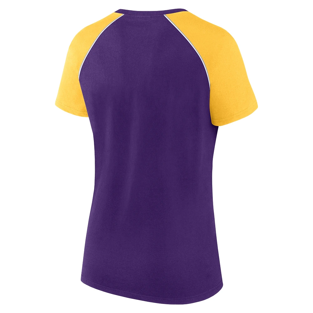 T-shirt raglan pailleté violet/doré pour femme Fanatics Minnesota Vikings