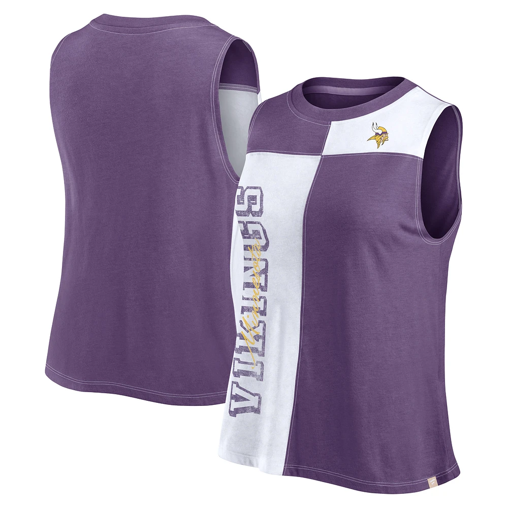 Débardeur à blocs de couleurs Fanatics pour femmes violet/blanc Minnesota Vikings Script