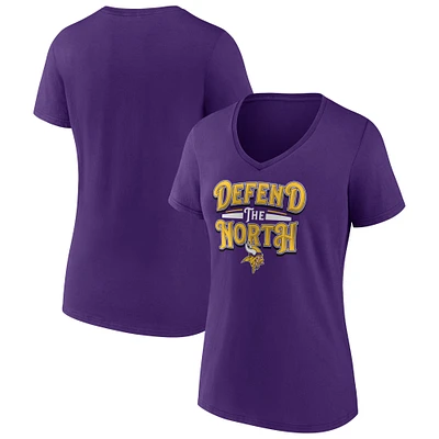 T-shirt à col en V violet pour femmes Fanatics Minnesota Vikings Back Home Again